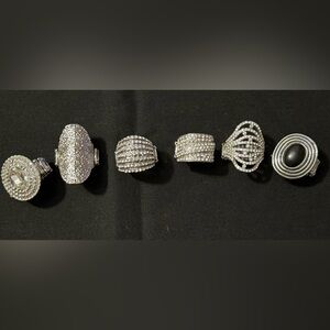 Elegant Silver Crystal Rings Set